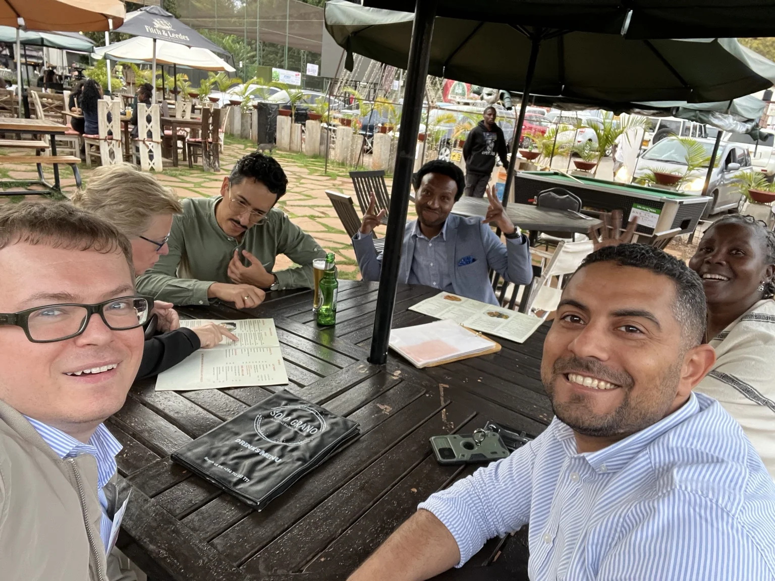 Informal working dinner during the post-WUF11 workshop in Nairobi with Silvia Ragoss, Ahmed Zenari, Jesús Salcedo Villanueva, Dennis Mwamati and Flora Uzelle