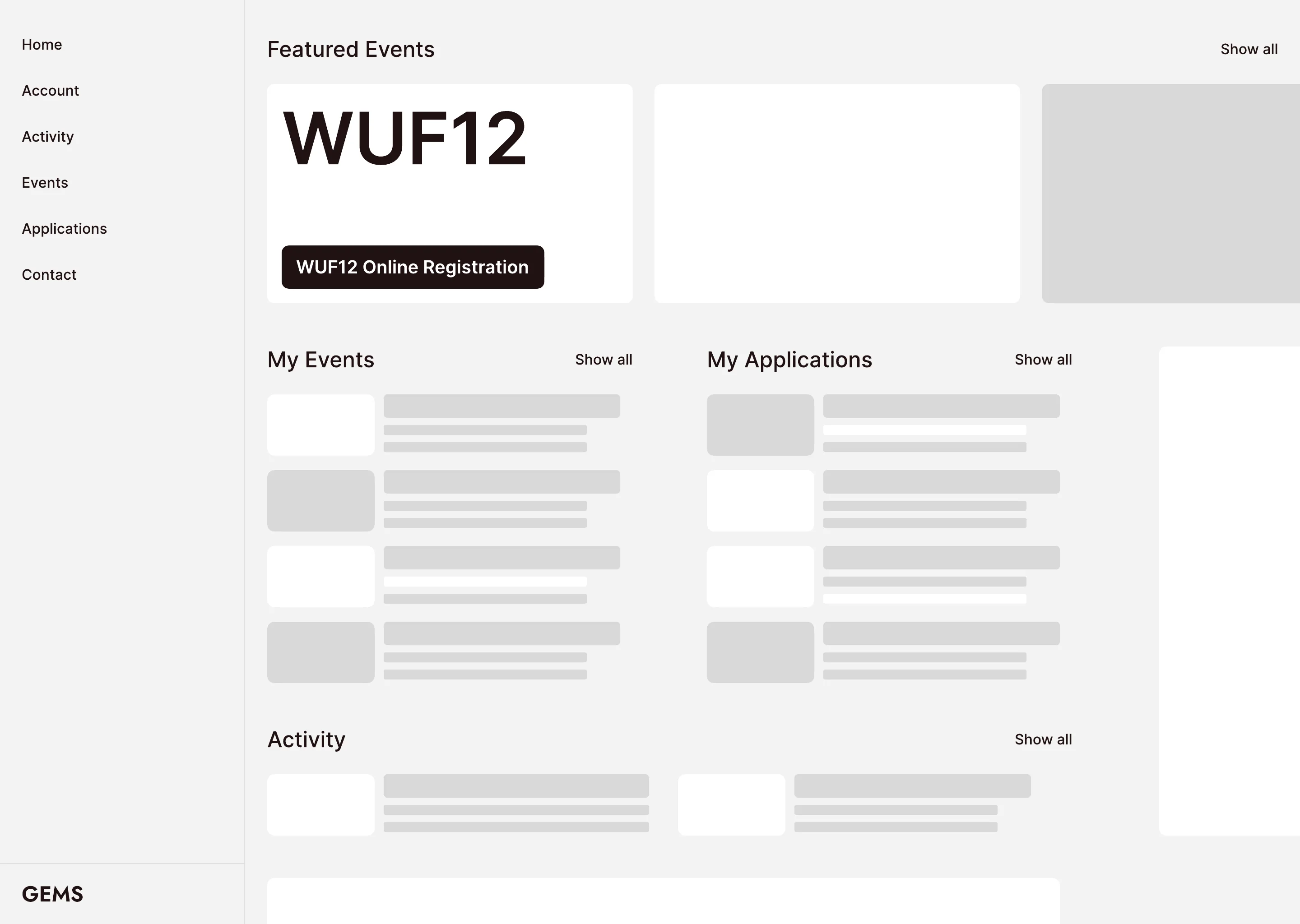 Dashboard prototype screen