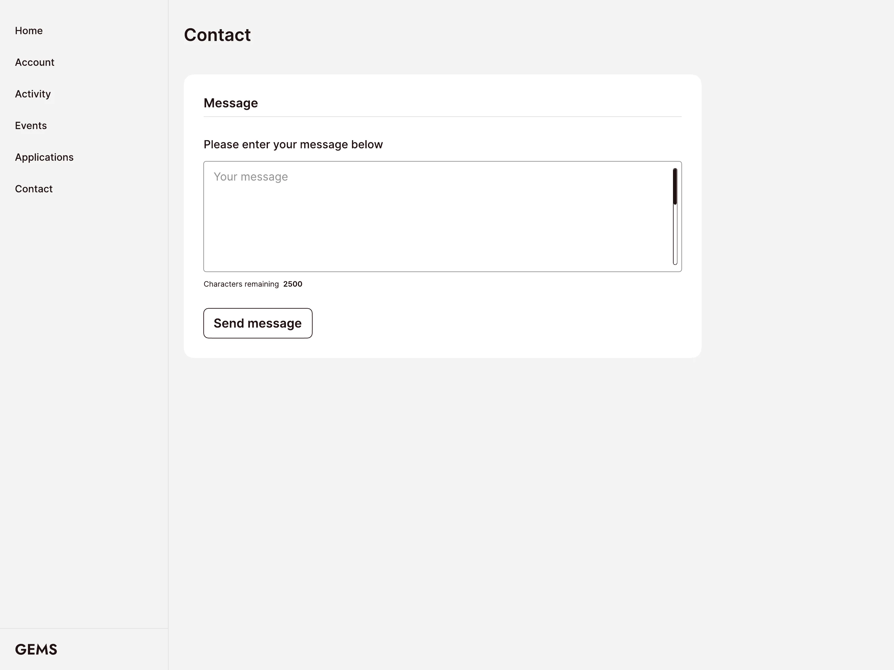 Contact form prototype screen