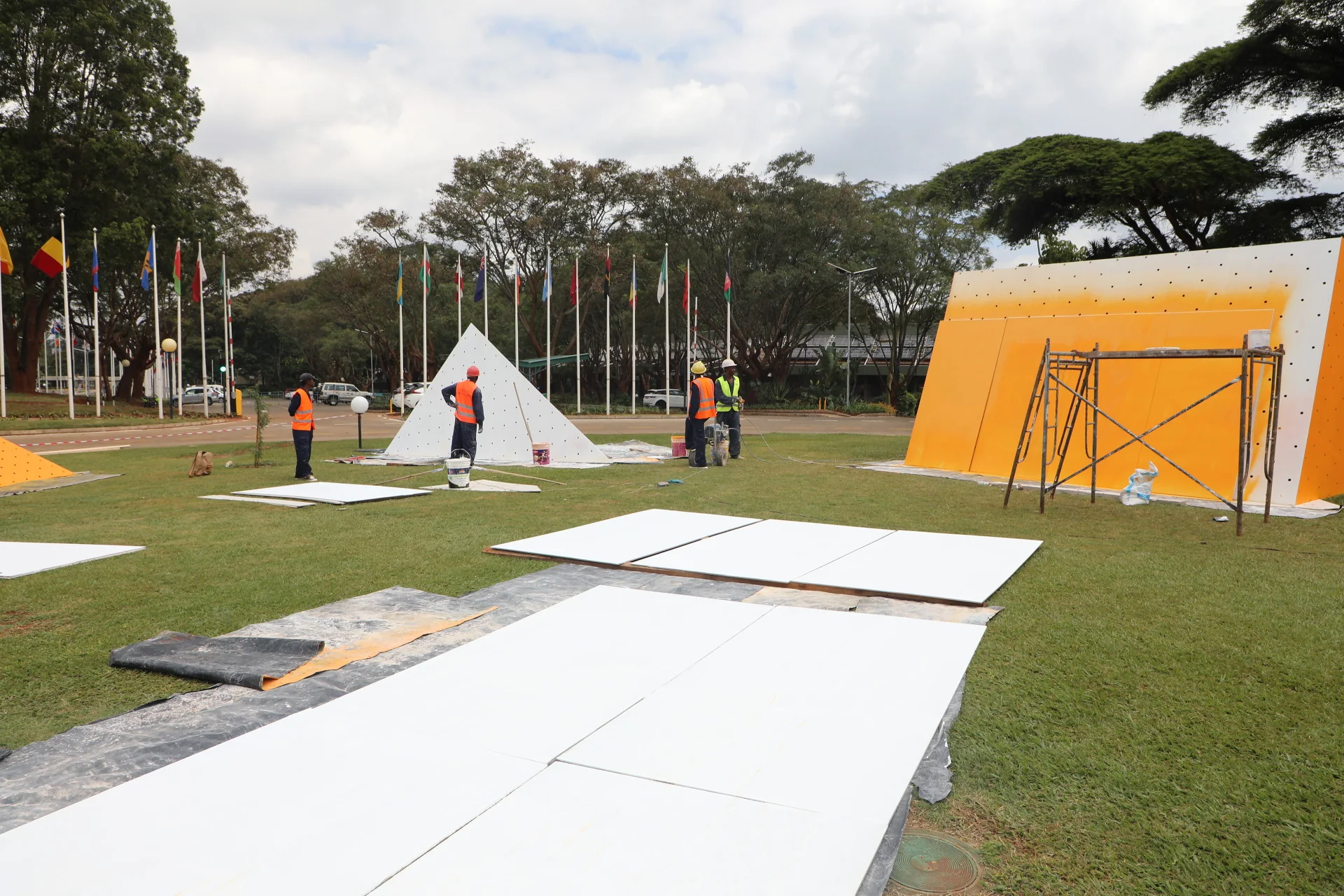 Assembly structures and branded elements being built on the UNON grounds
